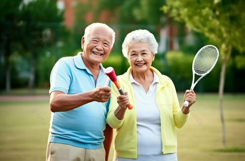 实拍绿色幸福老年夫妇公园草地打网球,高清,摄影图,摄影图片,图片大全,摄影图免费下载